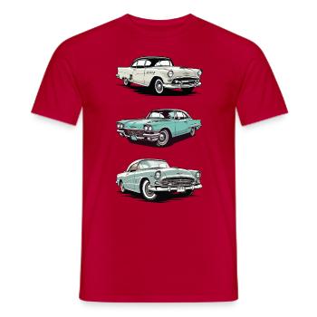 Retro cars. Old school graphic. - Men's T-Shirt - red - Front - AI Model Male 178 dark (178cm)
