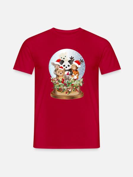 schöne nostalgische Schneekugel mit Kuscheltiere - Männer T-Shirt - Rot