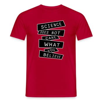 Science Does Not Care What You Believe Facts Logo - Men's T-Shirt - red - Front - AI Model Male 178 dark (178cm)