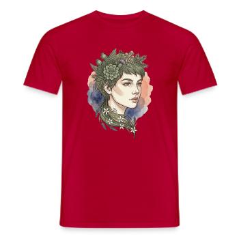 Floral Portrait Nymph Watercolor Beauty Charm - Men's T-Shirt - red - Front - AI Model Male 178 dark (178cm)