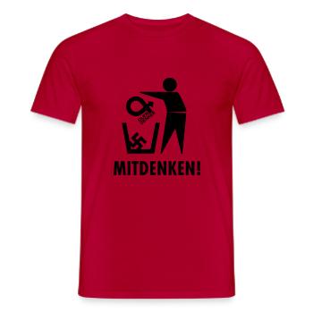 Mitdenken statt quer denken! Gegen quer und Nazis - Männer T-Shirt - Rot - Vorne - AI Model Male 178 dark (178cm)