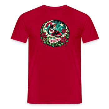 Christmas Calico Cat - Men's T-Shirt - red - Front - AI Model Male 178 dark (178cm)