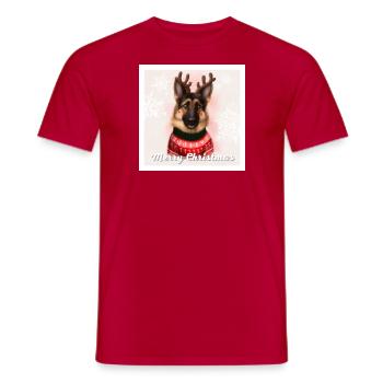 Cute German Shepherd Dog in a Christmas sweater. - Men's T-Shirt - red - Front - AI Model Male 178 dark (178cm)
