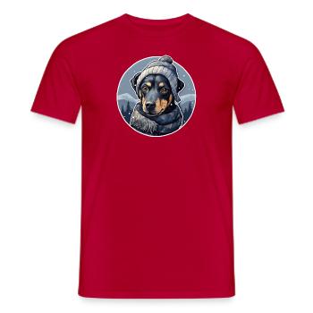 Pinscher avec écharpe et veste - T-shirt homme - rouge - Devant - AI Model Male 178 dark (178cm)