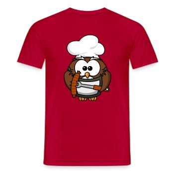 Eule am Grill mit Essen Comic Stil - Männer T-Shirt - Rot - Vorne - AI Model Male 178 dark (178cm)