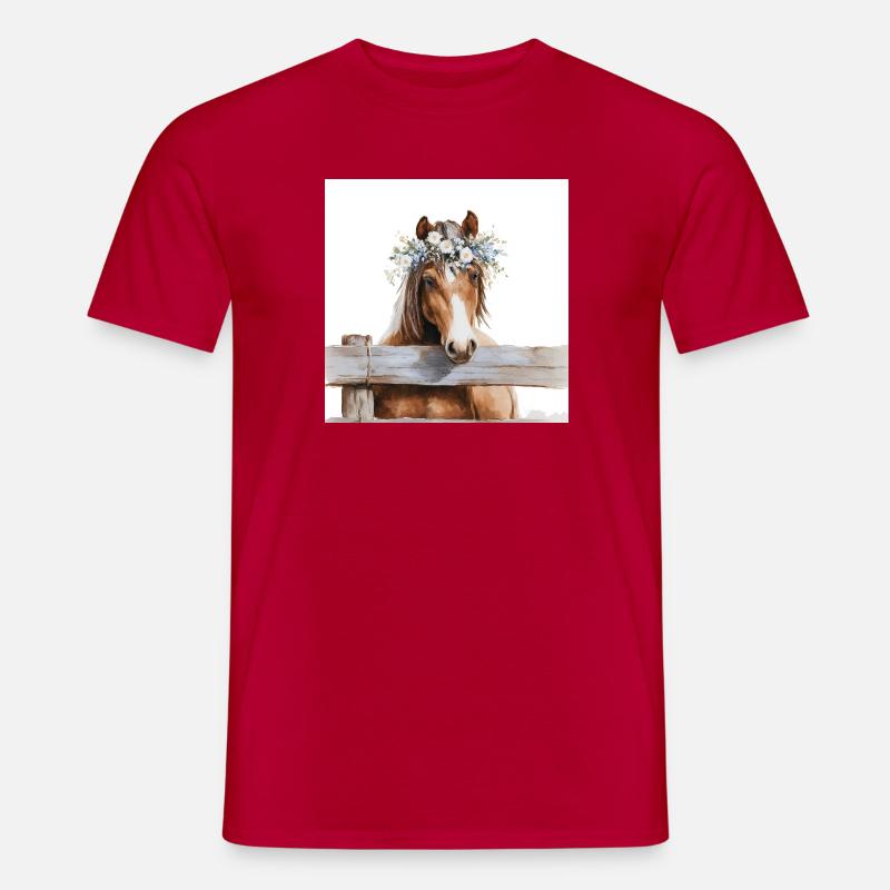 Blütengekrontes Pferd - Männer T-Shirt - Rot