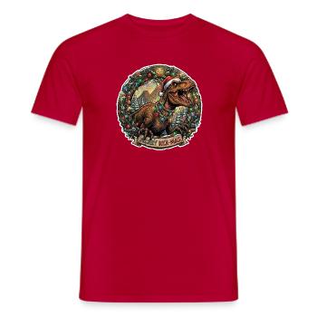 Rex-Mas Dino in a wreath of lights - Men's T-Shirt - red - Front - AI Model Male 178 dark (178cm)