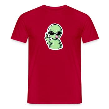 Alien with Sunglasses Blowjob Groove - Men's T-Shirt - red - Front - AI Model Male 178 dark (178cm)