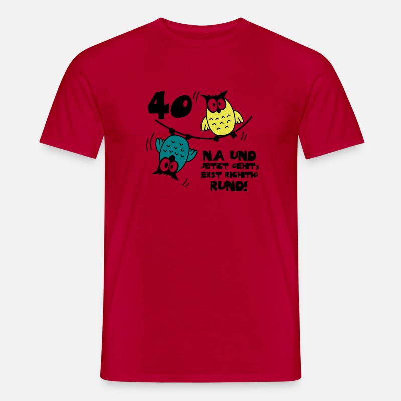 Geburtstag 40, Eulen am Drahtseil, rund - Männer T-Shirt - Rot