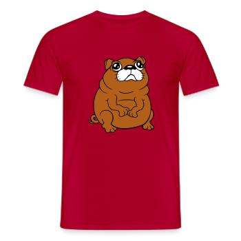 Pug dog sits small begging dick looks sad - Men's T-Shirt - red - Front - AI Model Male 178 dark (178cm)