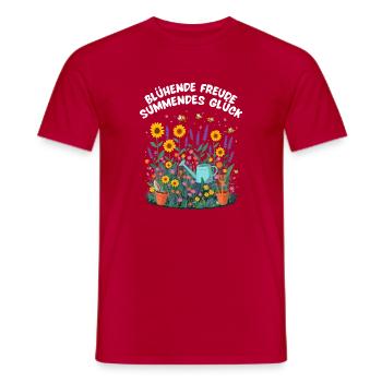 Blühende Freude, summendes Glück – Gärtner Design - Männer T-Shirt - Rot - Vorne - AI Model Male 178 dark (178cm)