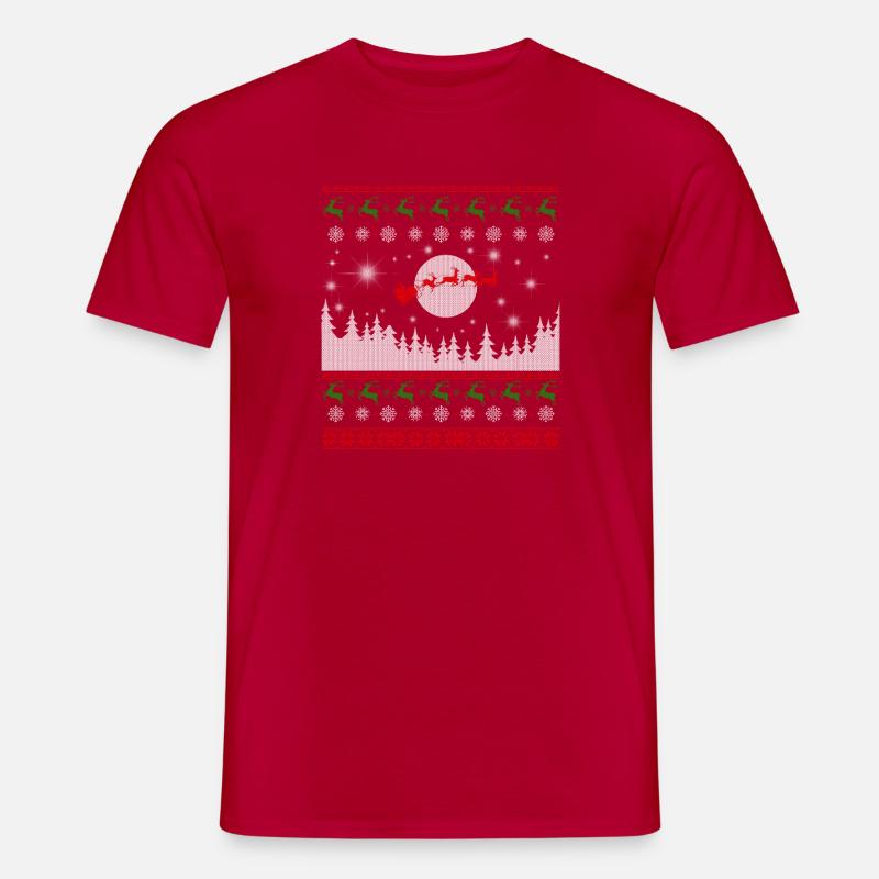 Weihnachtsmann und Rentiere Hässlicher Weihnachtspullover - Männer T-Shirt - Rot
