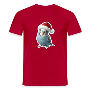Perruche bleue chantant des chants de Noël - T-shirt homme - rouge - Devant - AI Model Male 178 dark (178cm)