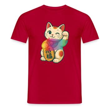 Winkende Glückskatze mit Regenbogen Effekt - Männer T-Shirt - Rot - Vorne - AI Model Male 178 dark (178cm)
