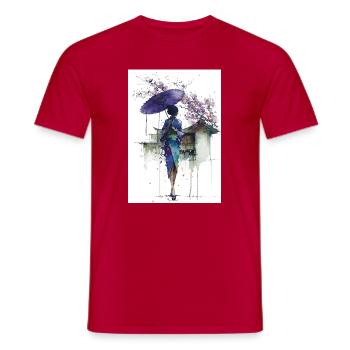 Urban Kimono Under Umbrella - Men's T-Shirt - red - Front - AI Model Male 178 dark (178cm)