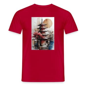 Zen-Sonne-Aquarellpagode - Männer T-Shirt - Rot - Vorne - AI Model Male 178 dark (178cm)