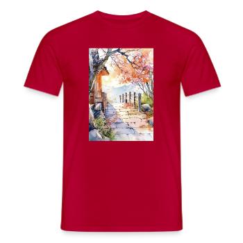 Blumenpfad in Aquarell - Männer T-Shirt - Rot - Vorne - AI Model Male 178 dark (178cm)