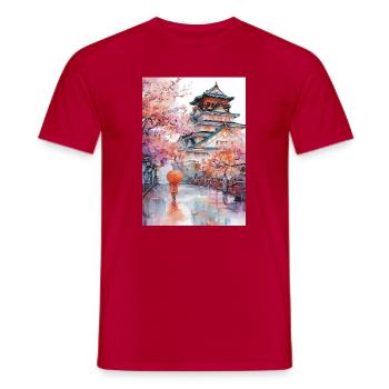 Japanese pagoda and cherry blossoms - Men's T-Shirt - red - Front - AI Model Male 178 dark (178cm)