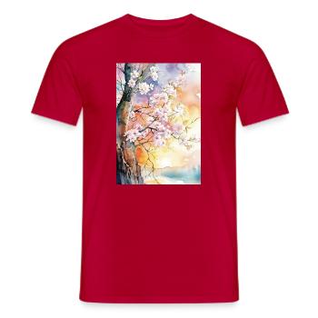 Kirschbäume in Aube Aquarell - Männer T-Shirt - Rot - Vorne - AI Model Male 178 dark (178cm)