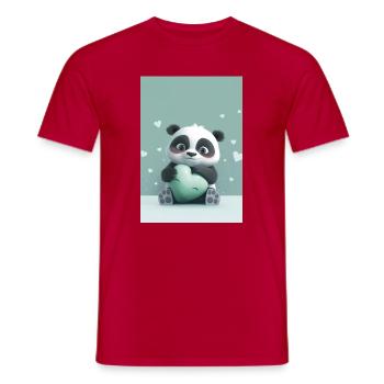 Tender panda and pastel green heart - Men's T-Shirt - red - Front - AI Model Male 178 dark (178cm)