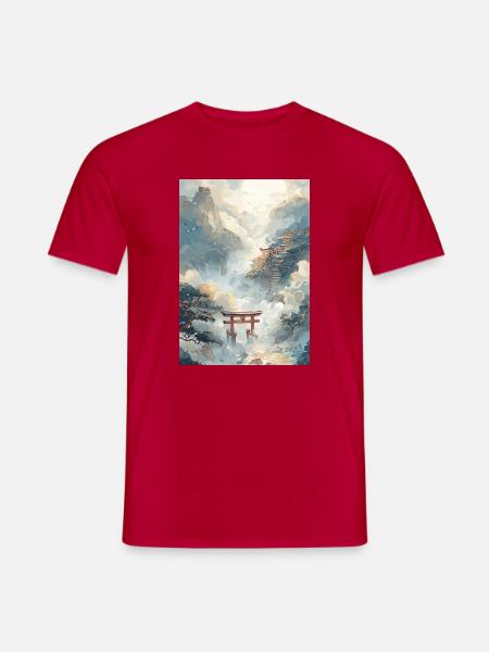 Pagode und Torii-Nebel - Männer T-Shirt - Rot