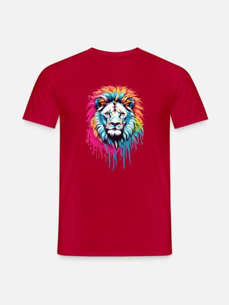Bunter Löwenkopf - Männer T-Shirt - Rot