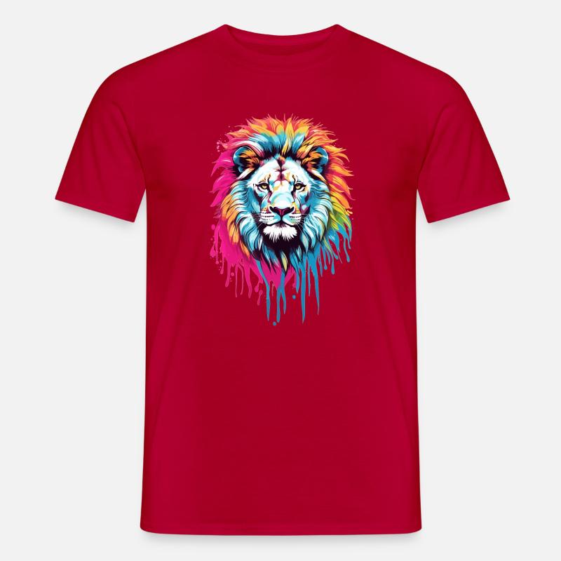 Bunter Löwenkopf - Männer T-Shirt - Rot