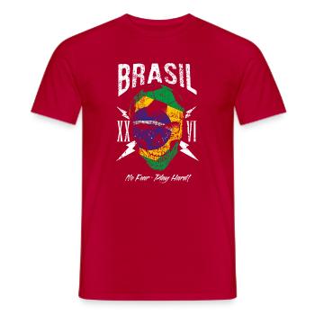BRASILIEN Brasil Fußball Fan Totenkopf Flagge - Männer T-Shirt - Rot - Vorne - AI Model Male 178 dark (178cm)