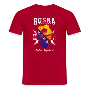 BOSNIEN Bosna Fußball Fan Totenkopf Flagge - Männer T-Shirt - Rot - Vorne - AI Model Male 178 dark (178cm)