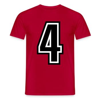4 - Zahl 4 - Trikotnummer zweifarbig farbe ändern - Männer T-Shirt - Rot - Vorne - AI Model Male 178 dark (178cm)