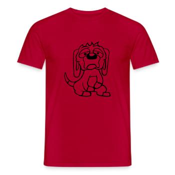 Dog looks unhappy sad shy fear - Men's T-Shirt - red - Front - AI Model Male 178 dark (178cm)