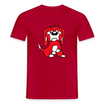 Dog looks unhappy sad shy fear - Men's T-Shirt - red - Front - AI Model Male 178 dark (178cm)