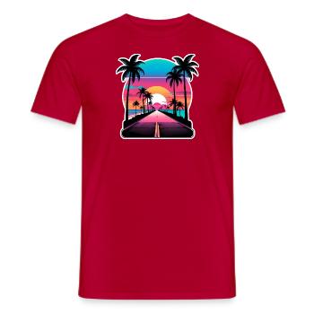 Conduite sur la route de la plage Vaporwave au coucher du soleil. - T-shirt homme - rouge - Devant - AI Model Male 178 dark (178cm)