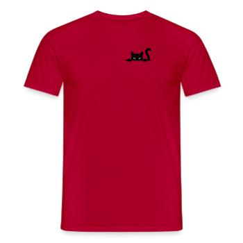 Funny cat looking out of his pocket - Men's T-Shirt - red - Front - AI Model Male 178 dark (178cm)