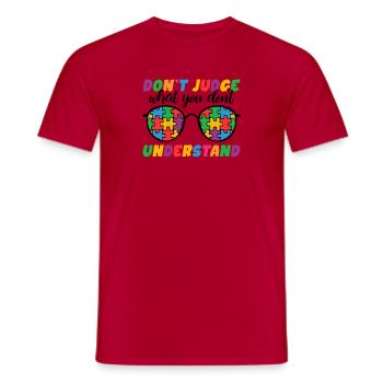 Autism Awareness – Don't Condemn What - Men's T-Shirt - red - Front - AI Model Male 178 dark (178cm)