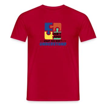 Autism Awareness – Don't Condemn What - Men's T-Shirt - red - Front - AI Model Male 178 dark (178cm)