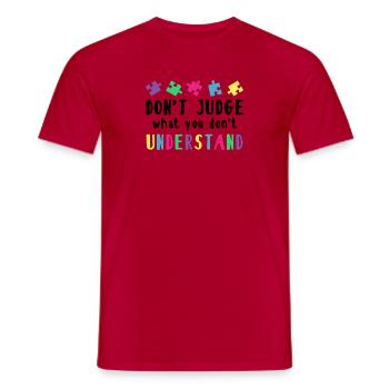 Autism Awareness – Don't Condemn What - Men's T-Shirt - red - Front - AI Model Male 178 dark (178cm)