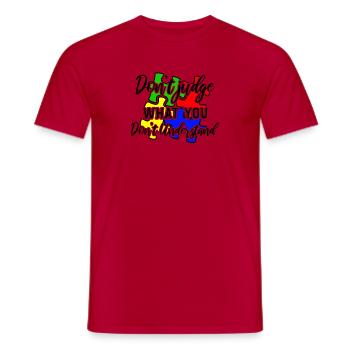 Autism Awareness – Don't Condemn What - Men's T-Shirt - red - Front - AI Model Male 178 dark (178cm)