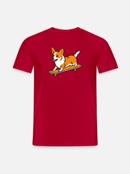 Corgi auf einem Skateboard - Männer T-Shirt - Rot
