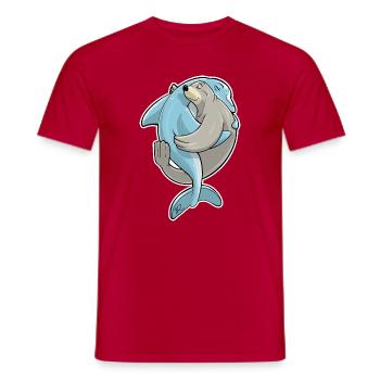 Beste Freunde für immer, Robbe umarmt Delfin - Männer T-Shirt - Rot - Vorne - AI Model Male 178 dark (178cm)
