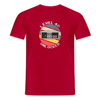 40 Birthday Level 40 unlocked gamer Fourty years O - Men's T-Shirt - red - Front - AI Model Male 178 dark (178cm)
