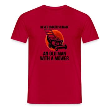 Never Underestimate An Old Man With A Mower Lawn M - Men's T-Shirt - red - Front - AI Model Male 178 dark (178cm)