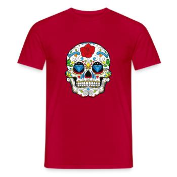 tête de mort mexicaine, sugar skull - T-shirt homme - rouge - Devant - AI Model Male 178 dark (178cm)