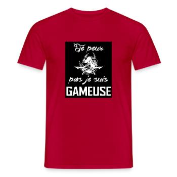 Tshirt femme Je peux pas je suis Gameuse - T-shirt homme - rouge - Devant - AI Model Male 178 dark (178cm)