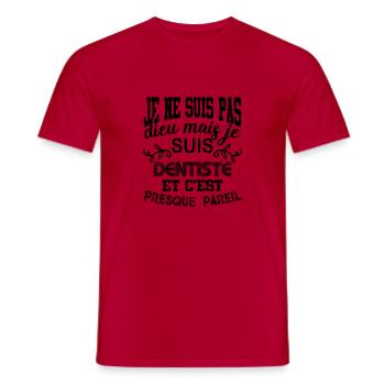 Tshirt femme Je suis pas dieu mais Dentiste - T-shirt homme - rouge - Devant - AI Model Male 178 dark (178cm)