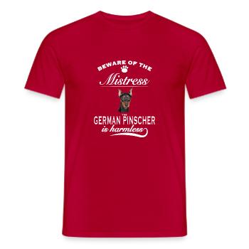Beware of the mistress harmless Deutscher Pinscher - Men's T-Shirt - red - Front - AI Model Male 178 dark (178cm)