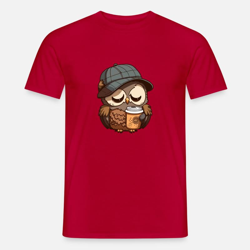 Müde Eule mit einem Kaffeebecher - Männer T-Shirt - Rot