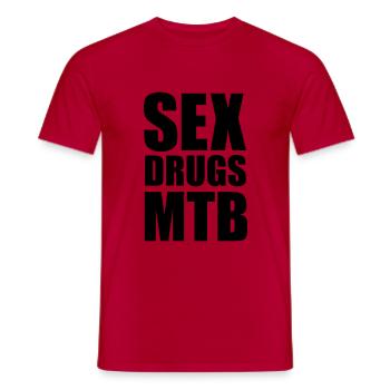 Sex Drugs & VTT - T-shirt homme - rouge - Devant - AI Model Male 178 dark (178cm)