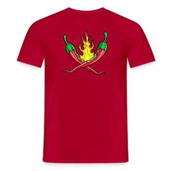 burning chilli peppers - Men's T-Shirt - red - Front - AI Model Male 178 dark (178cm)