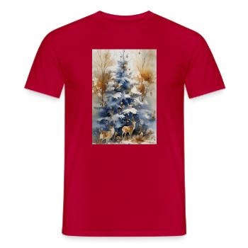 Arbre bleu de Noël et cerfs - T-shirt homme - rouge - Devant - AI Model Male 178 dark (178cm)